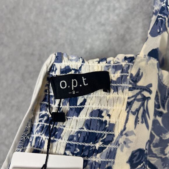 O.P.T White Blue Toile de Jouy Floral Midi Dress Size 8 - Picture 8 of 10